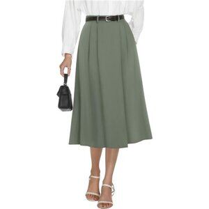 Women's High Waisted Midi Skirts with Pockets Green